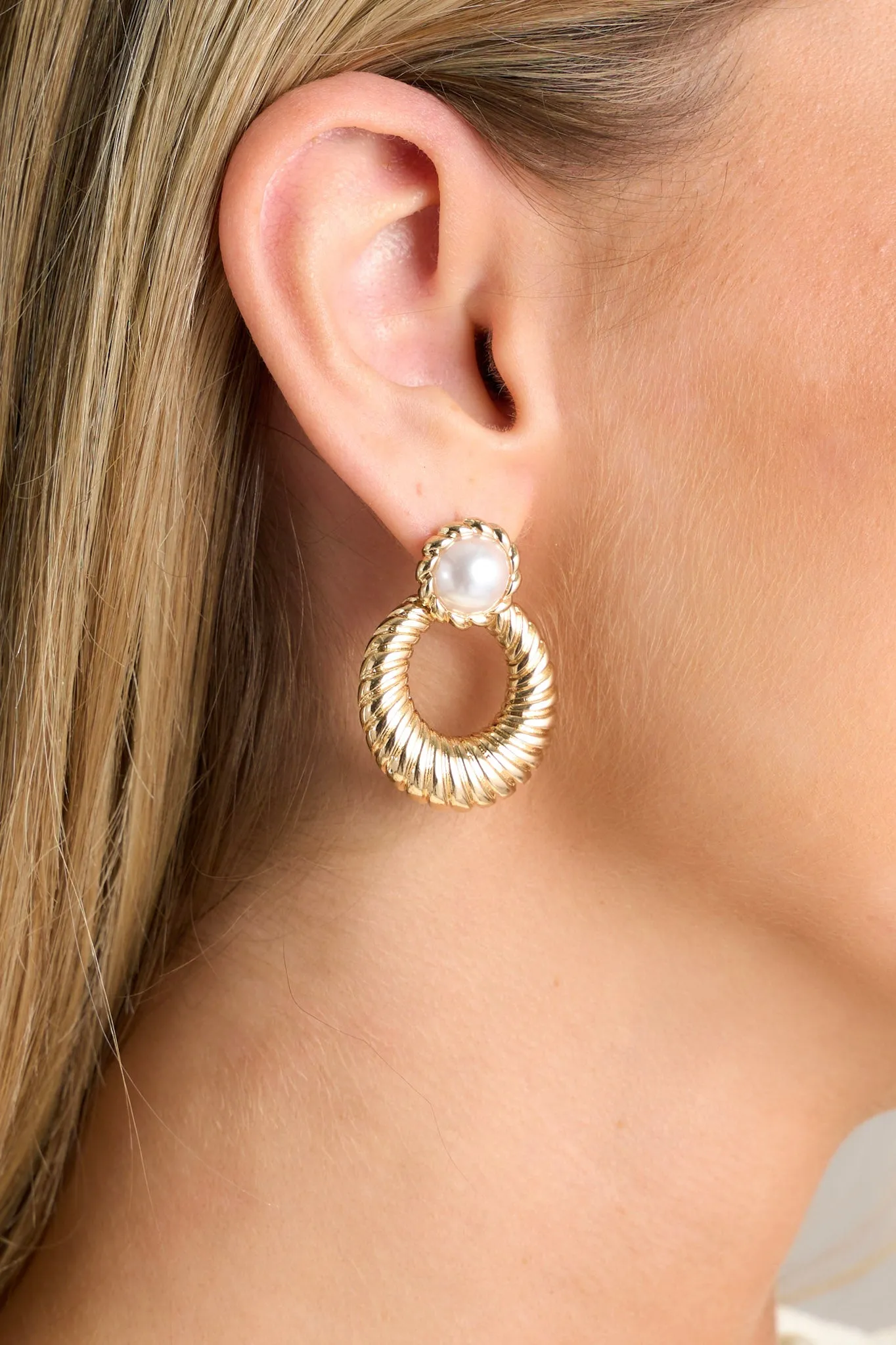 Daybreak Shine Gold Textured Pearl Earrings