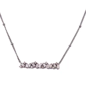 Delicate Diamond Cluster Bar Silver Necklace