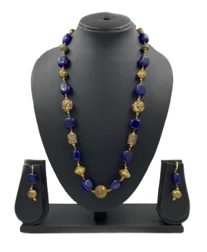 Designer Semi Precious Blue Jade Single Strand Beaded Necklace For Woman