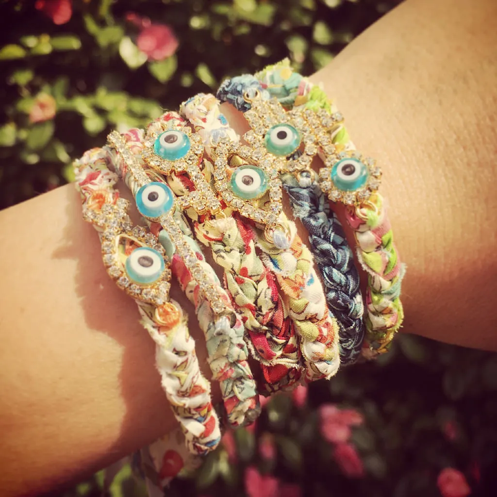 Diamante Fish Lucky Charm Liberty Print Braid Bracelet