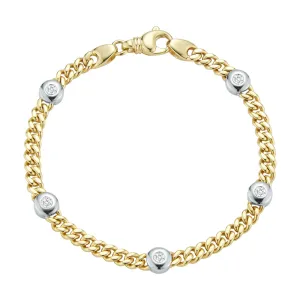 Diamond Bezel Station Curb Bracelet in 14K Two Tone Gold