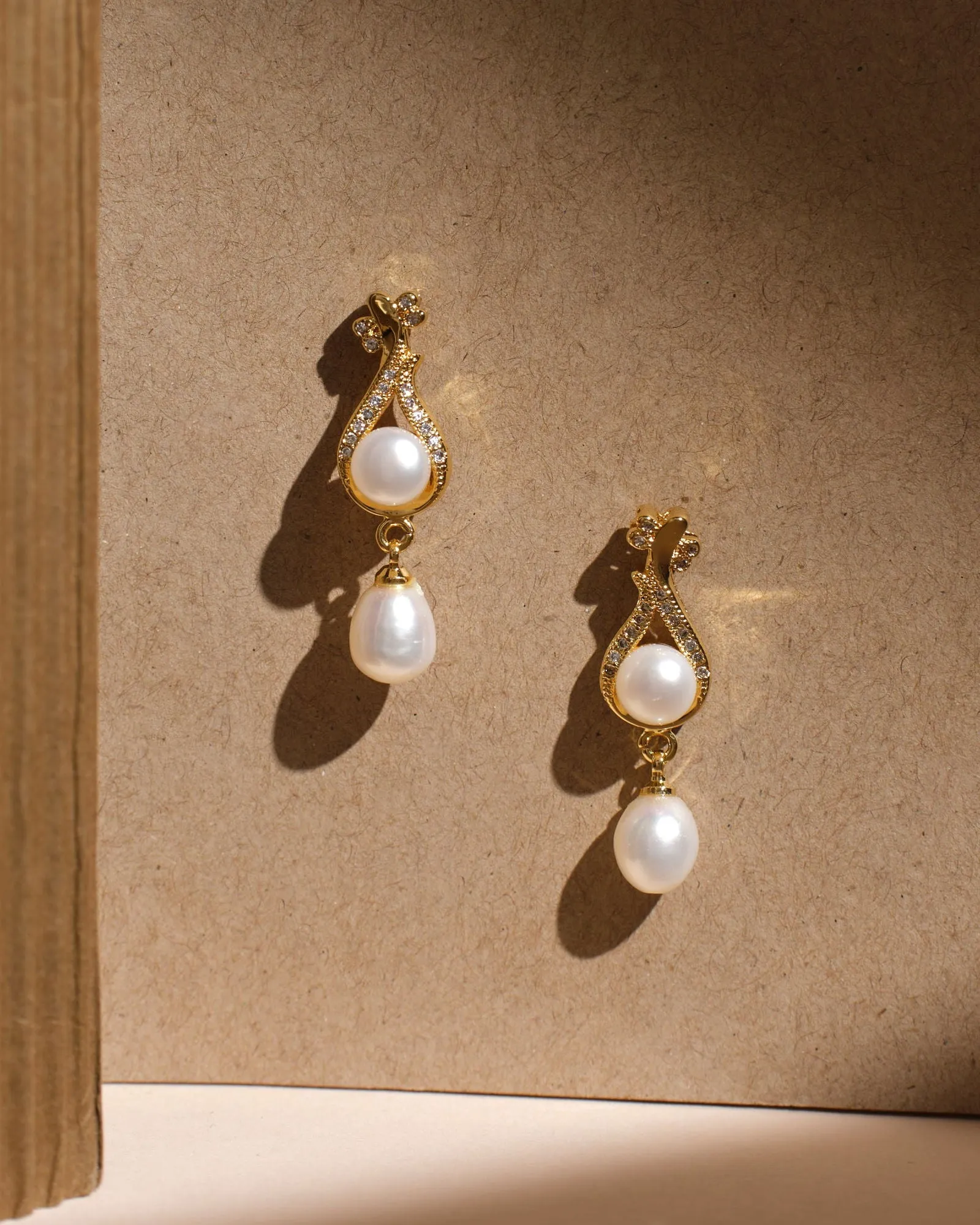 Dual Pine Drop Pearl Earrings