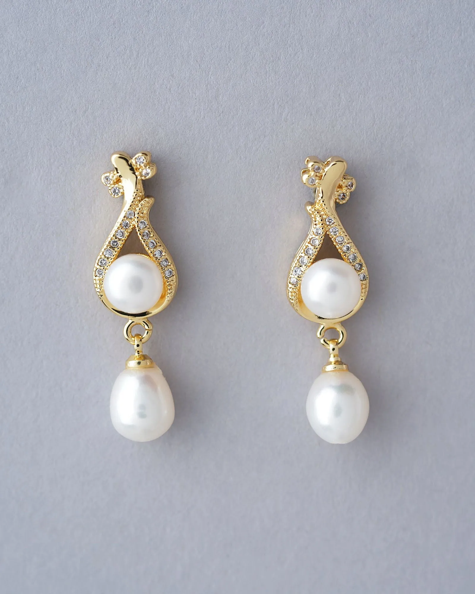 Dual Pine Drop Pearl Earrings