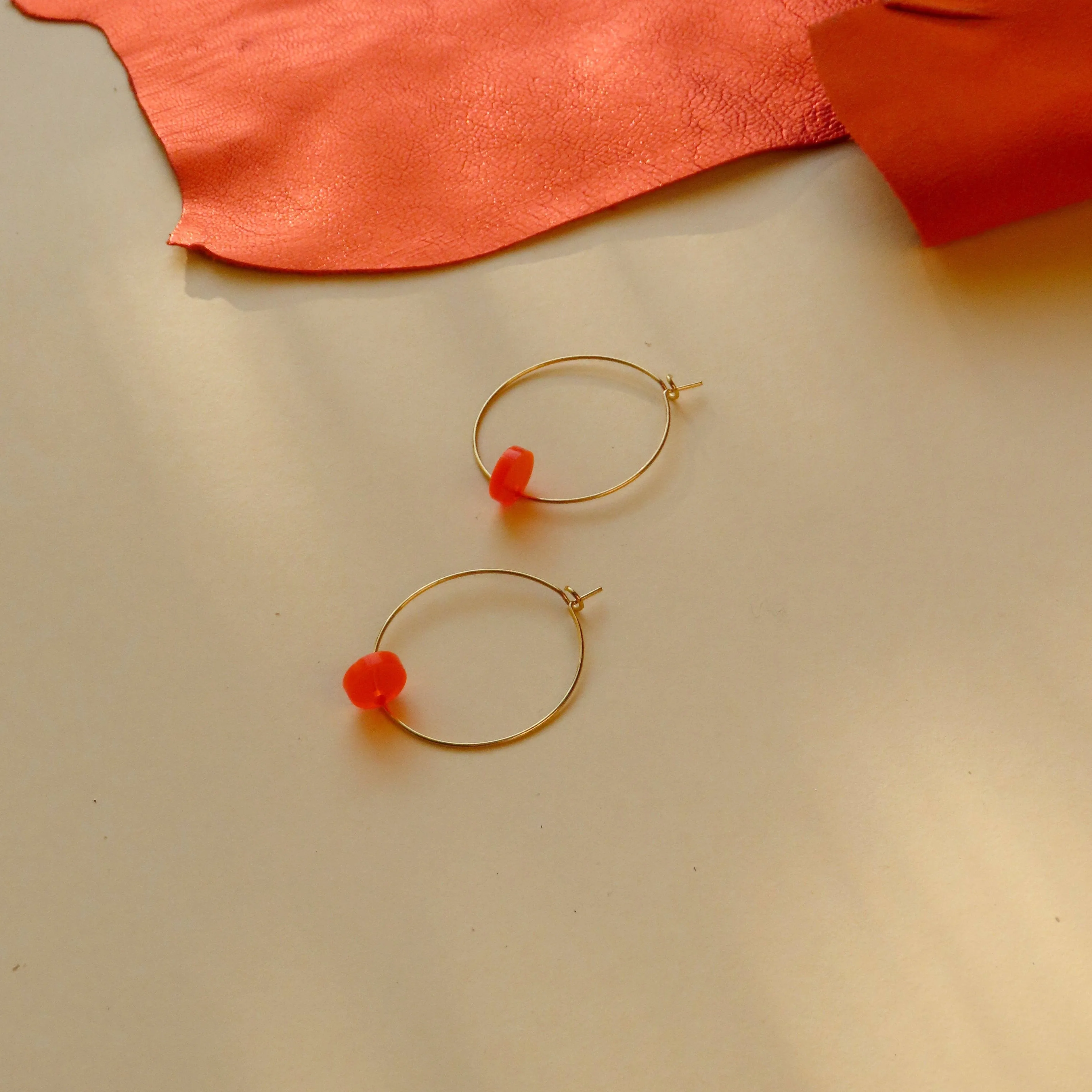 Earrings - Neon Orange Dots Hoops