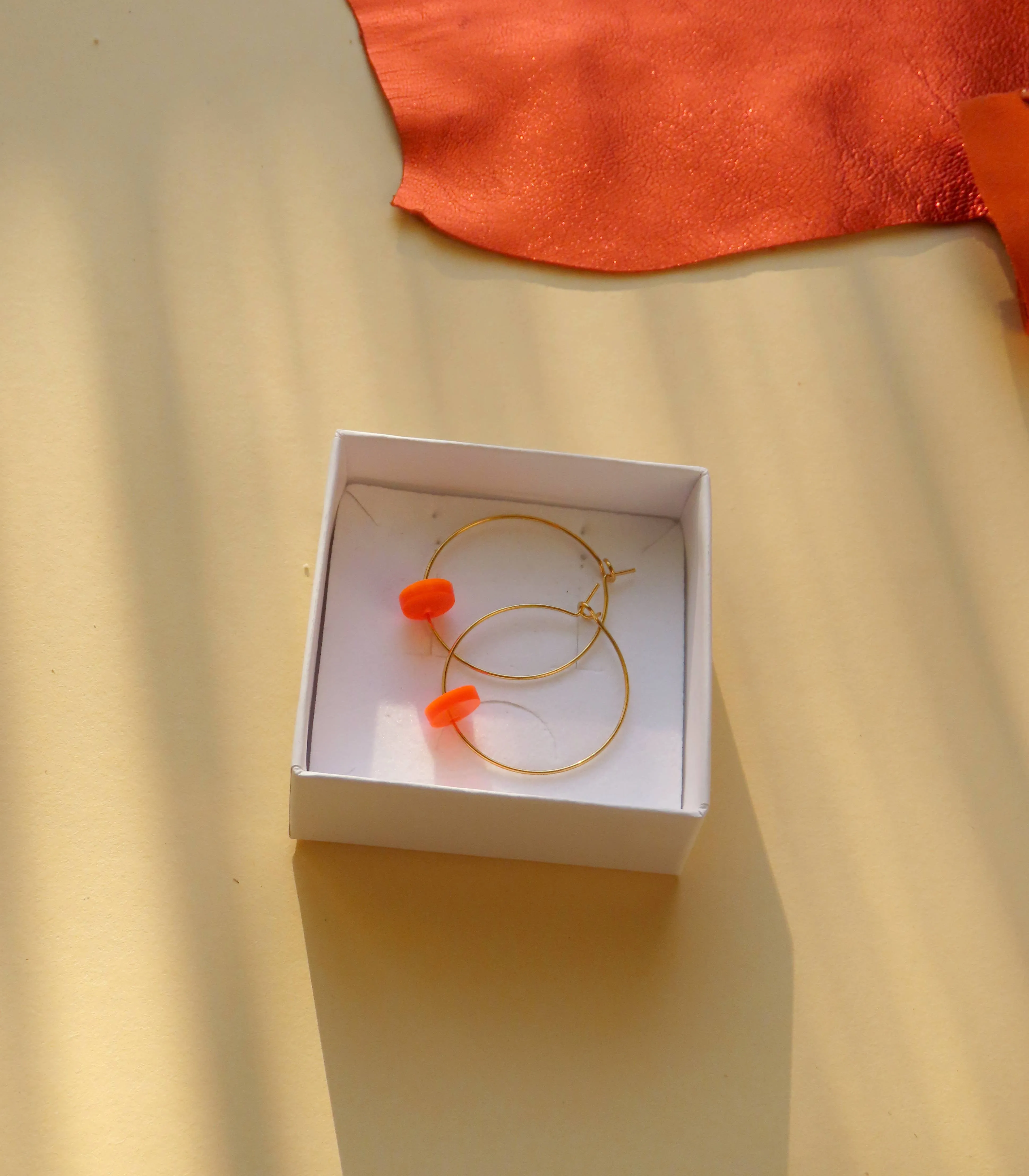 Earrings - Neon Orange Dots Hoops