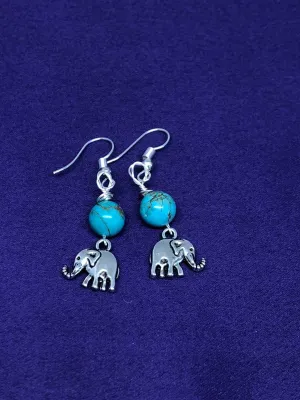 Elephant Charm Earrings with Turquoise Bead