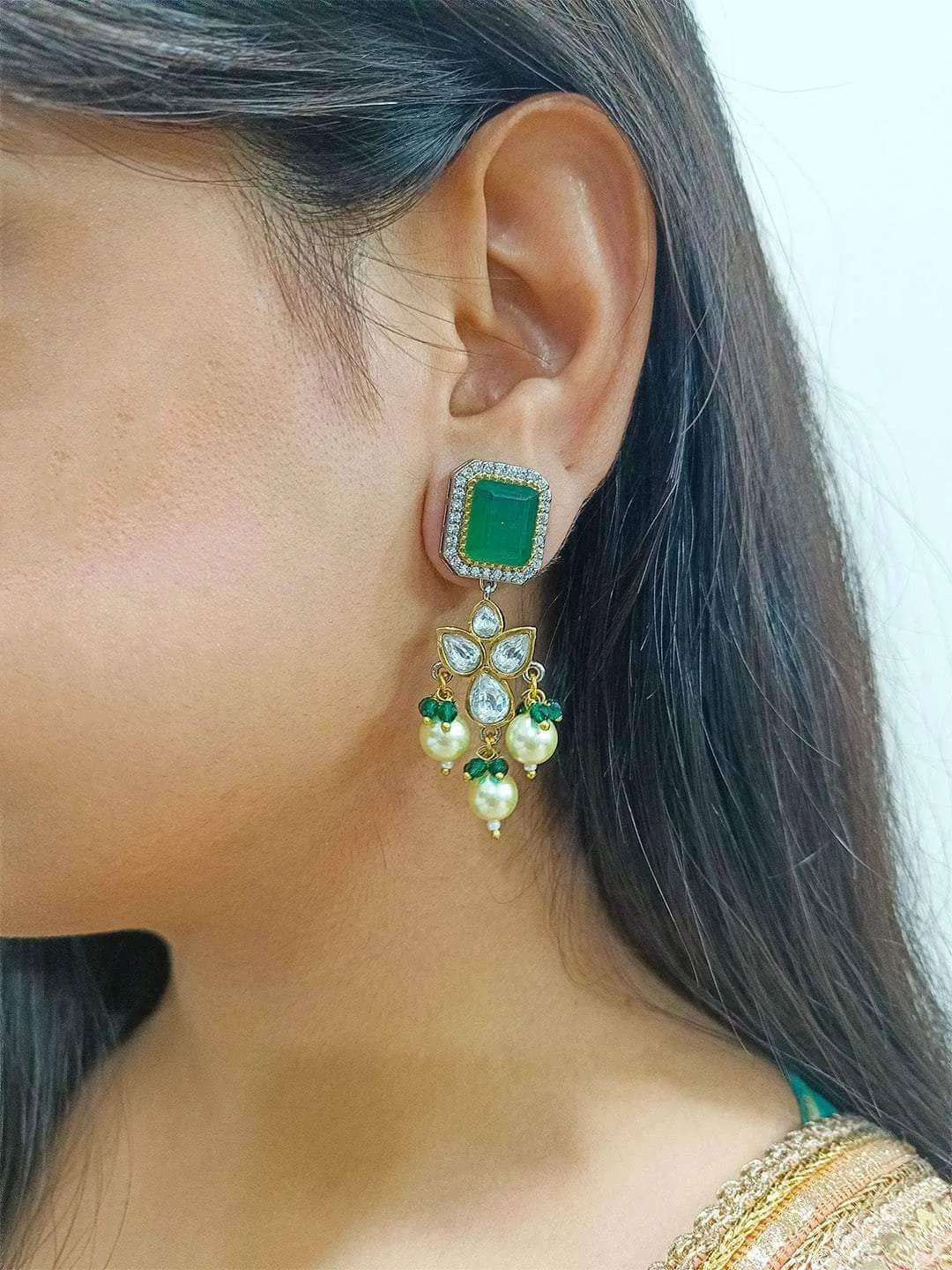 Embellished Ad Drop Earrings Light Green