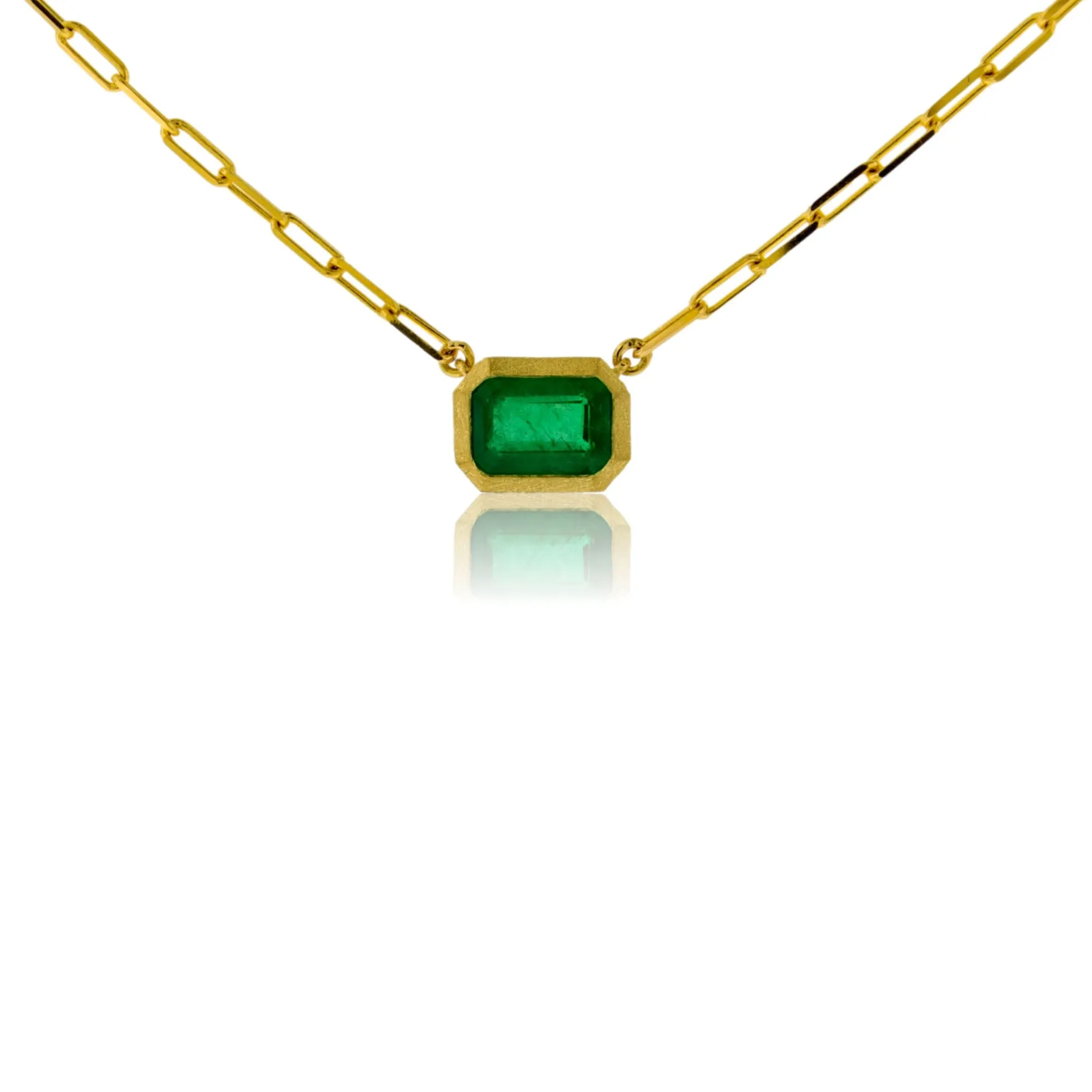 Emerald-Cut Emerald Bezel Solitaire Pendant