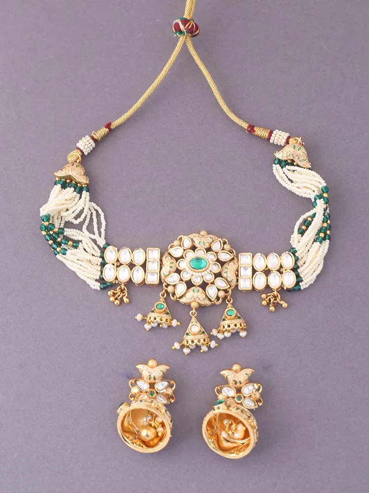 Emerald  Hemangini Temple Jewellery Set