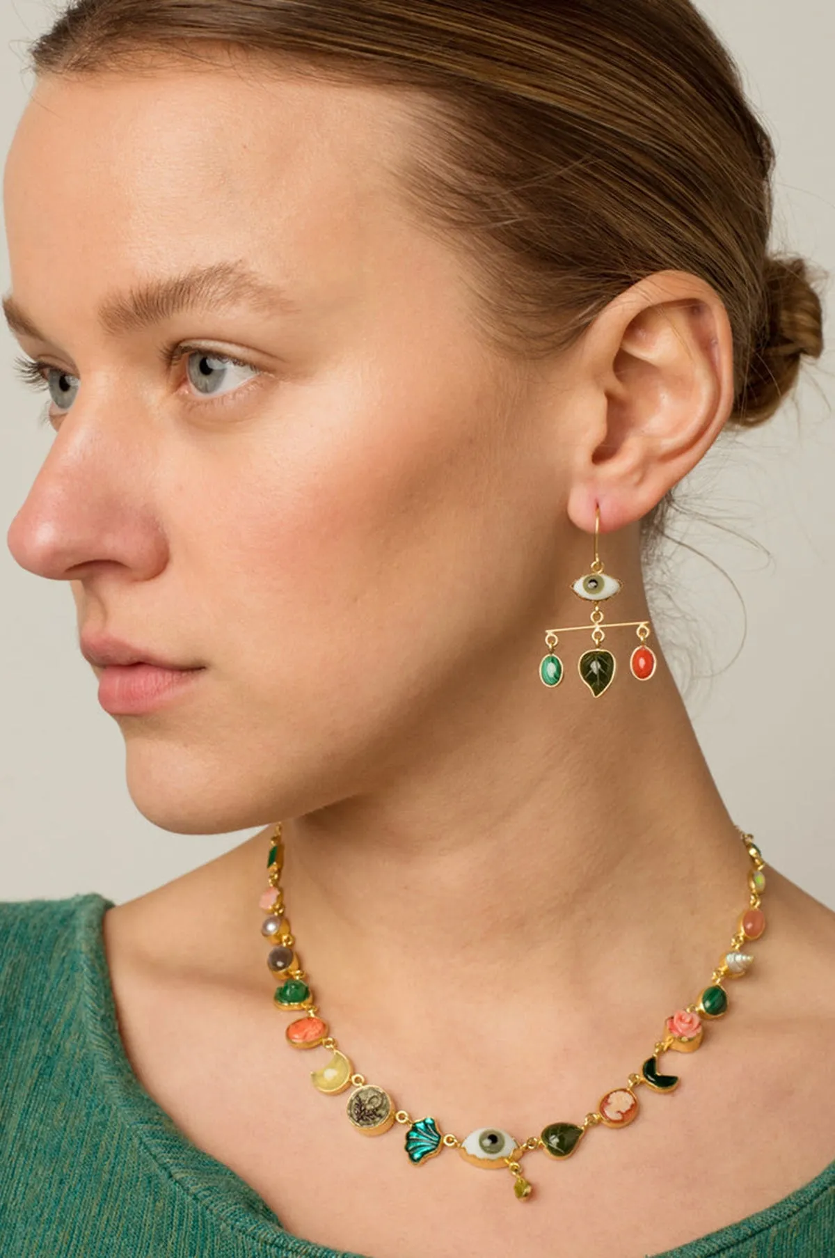 Eye Balance Drop Coral & Jade Earrings