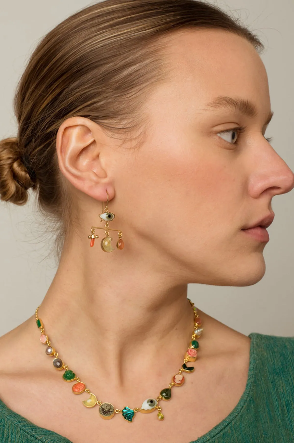 Eye Balance Drop Coral & Jade Earrings