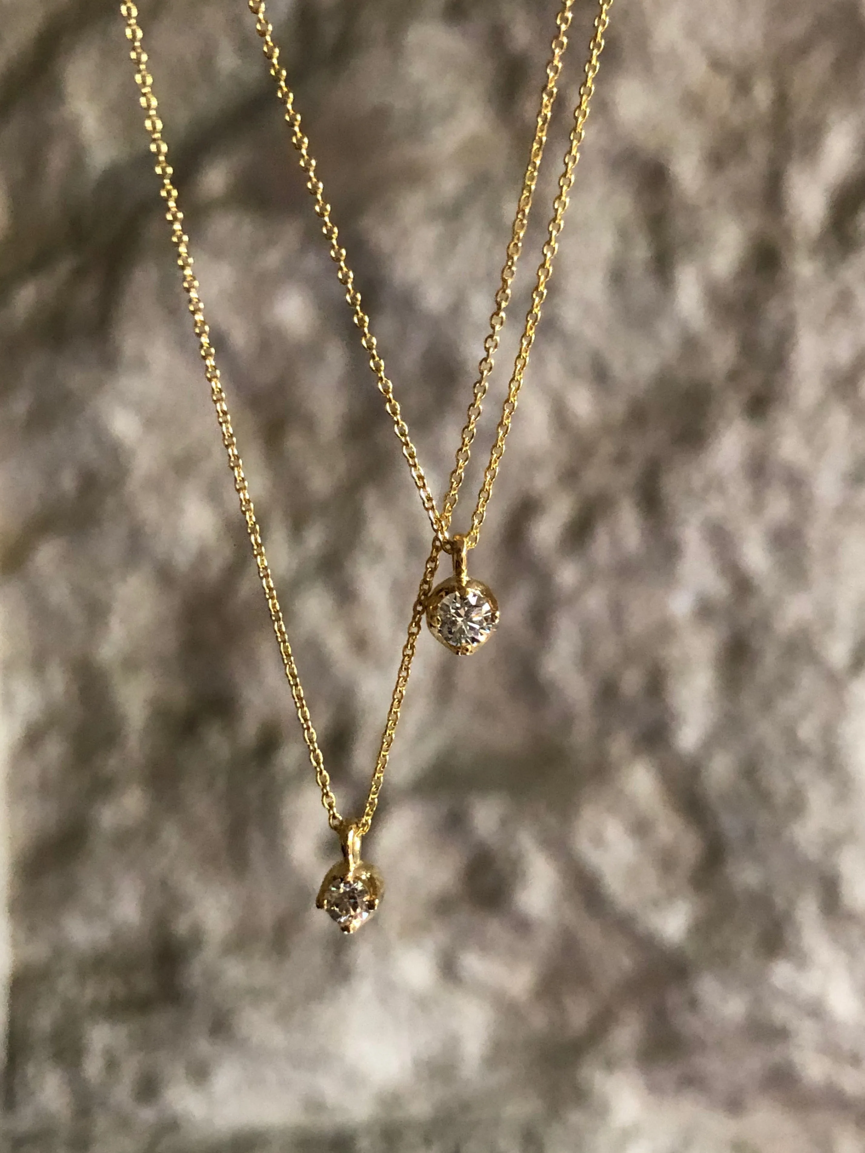 Floating Diamond Necklace, Solid 18k Gold