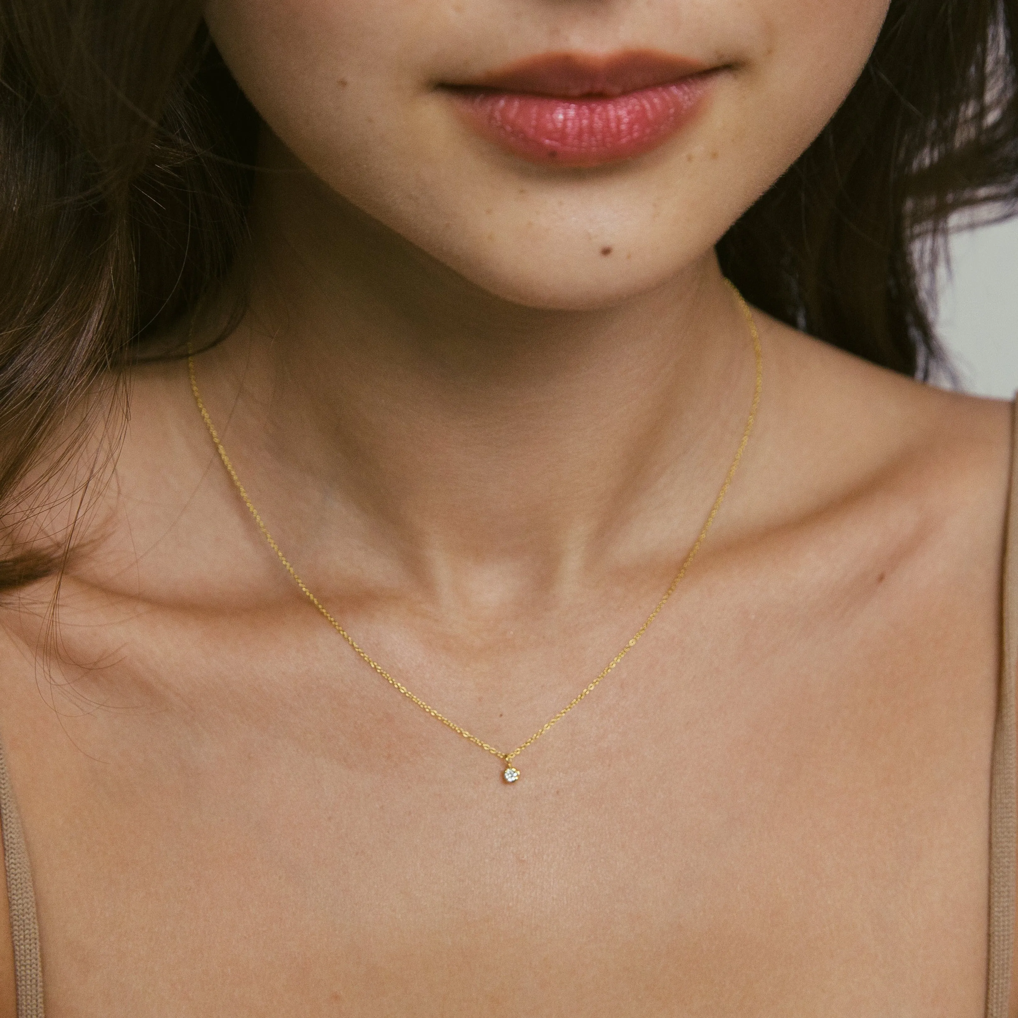 Floating Diamond Necklace, Solid 18k Gold