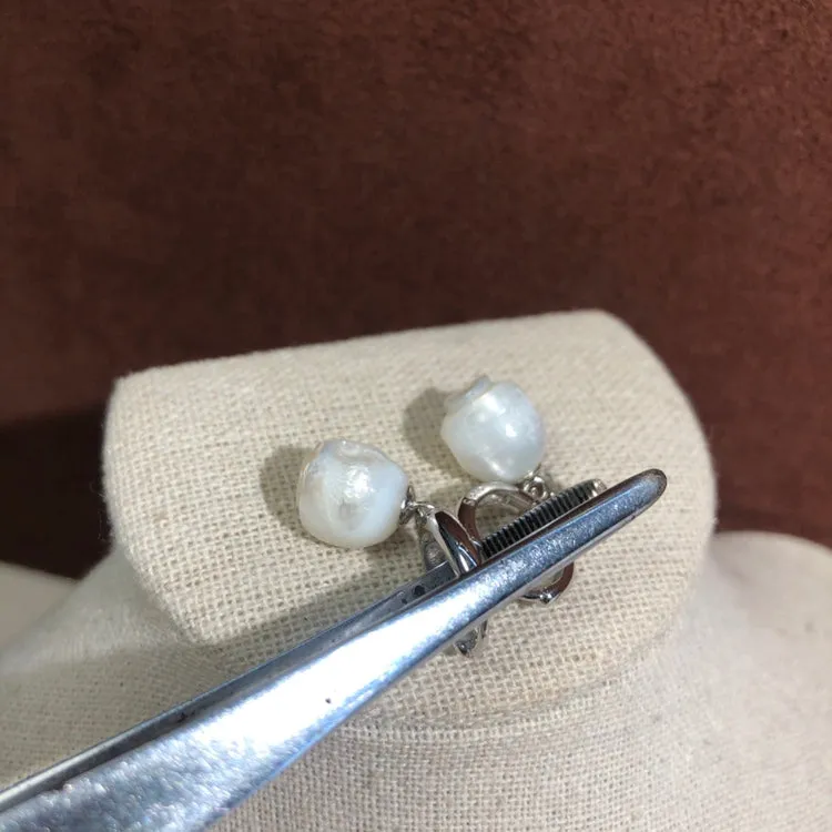 Freshwater Pearl Skull Sterling Silver Earrings