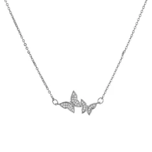 Full Zircon Double Butterflies Pendant Silver Necklace for Women