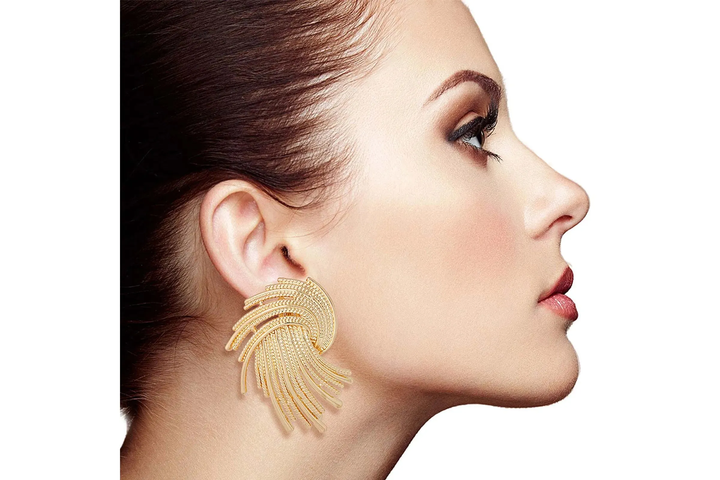 Gold Metal Rope Clip Ons Earrings