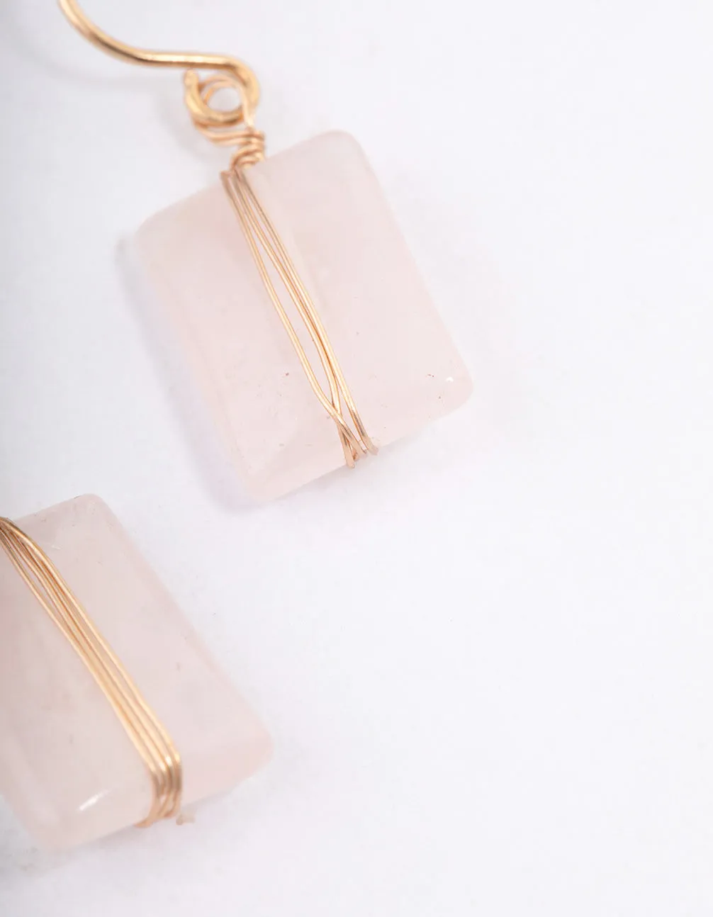 Gold Rose Quartz Square Stone Earrings