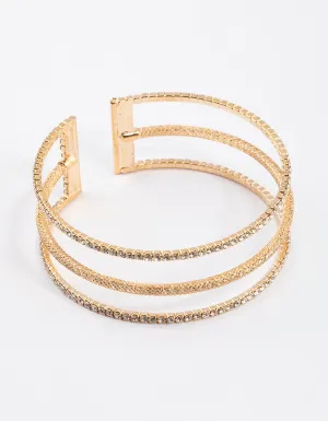 Gold Textured Triple Row Bangle