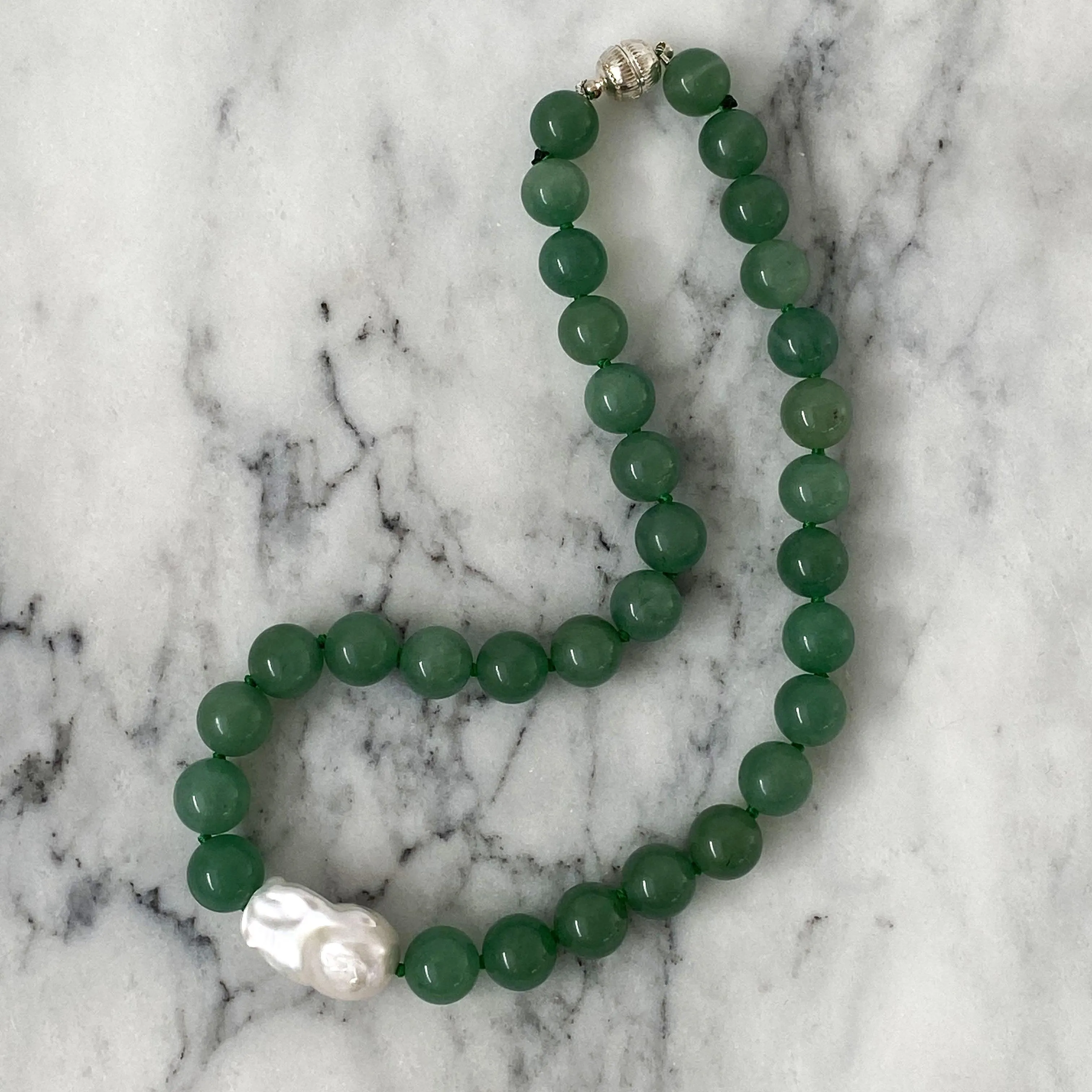 Green Jade  Baroque Pearl Necklace