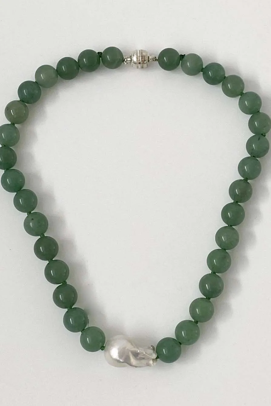 Green Jade  Baroque Pearl Necklace