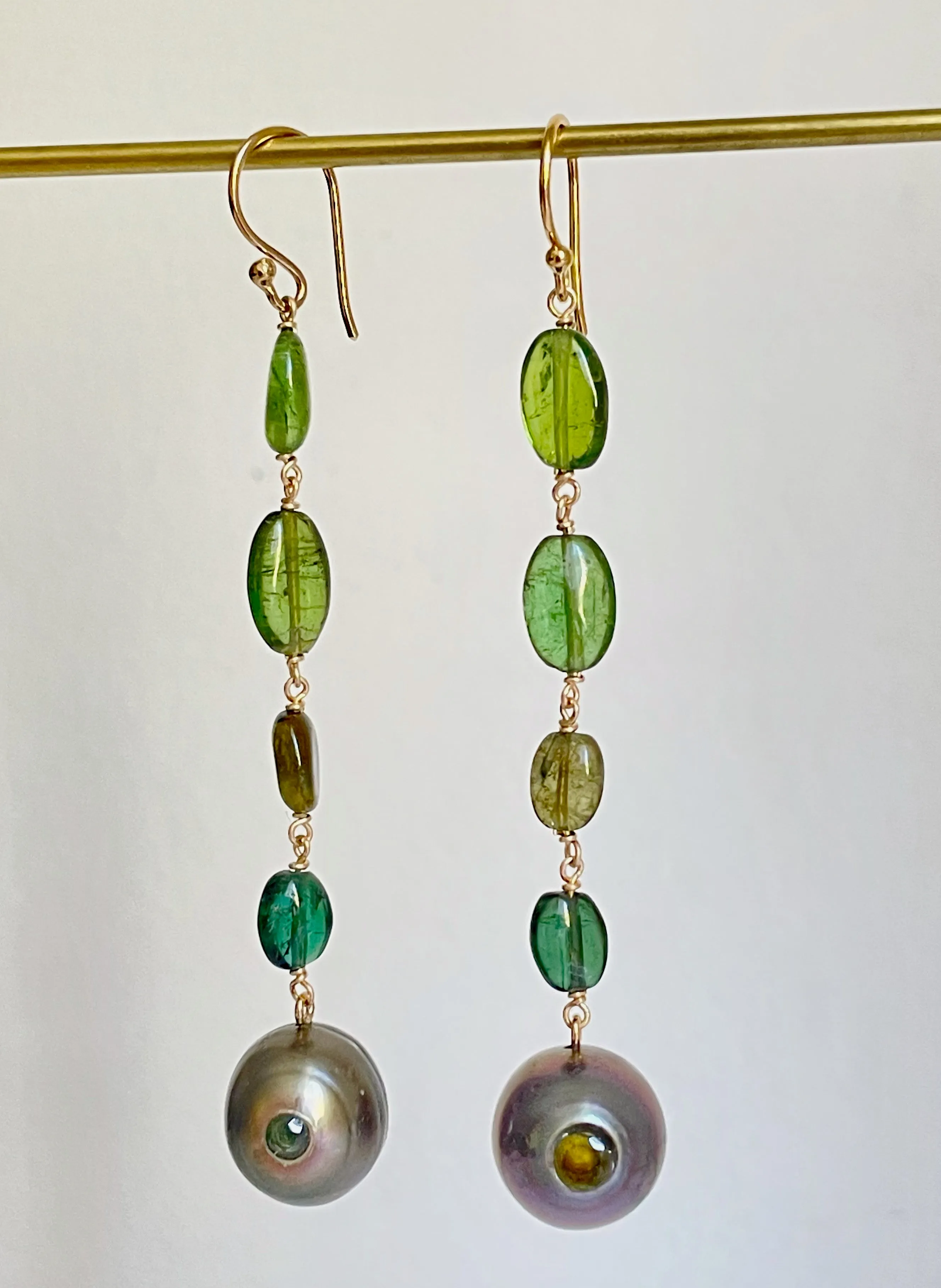 green sea surprise Tahitian pearl earrings