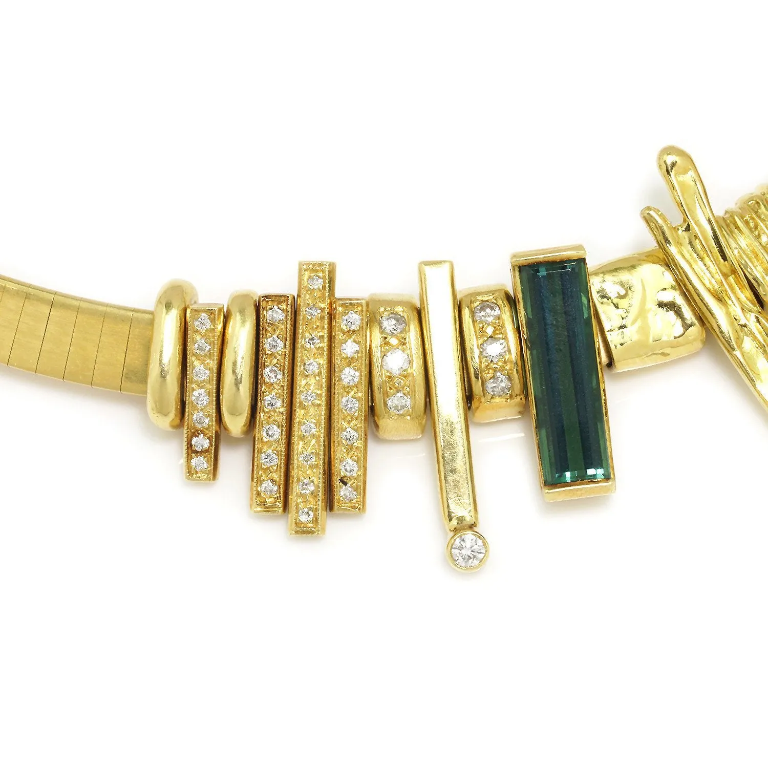 Green Tourmaline & Diamond Omega Slide Pendant Necklace 18K