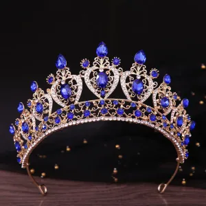 Heart Colorful Crystal Tiara Crowns Wedding Party Pageant Hair Accessory