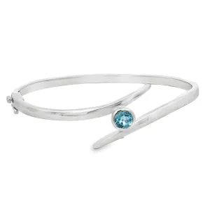 Hinged Bypass Bangle Bracelet, Sterling & Blue Topaz