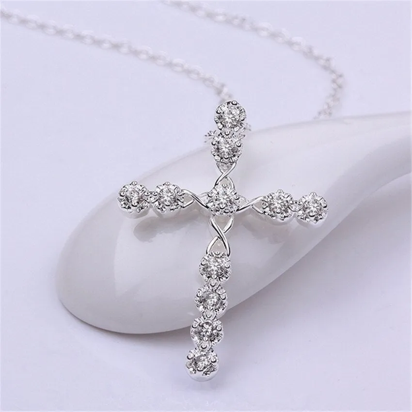 Hip Hop Jewelry Small Cross Pendant Necklace with Rhinestone in Gold Color