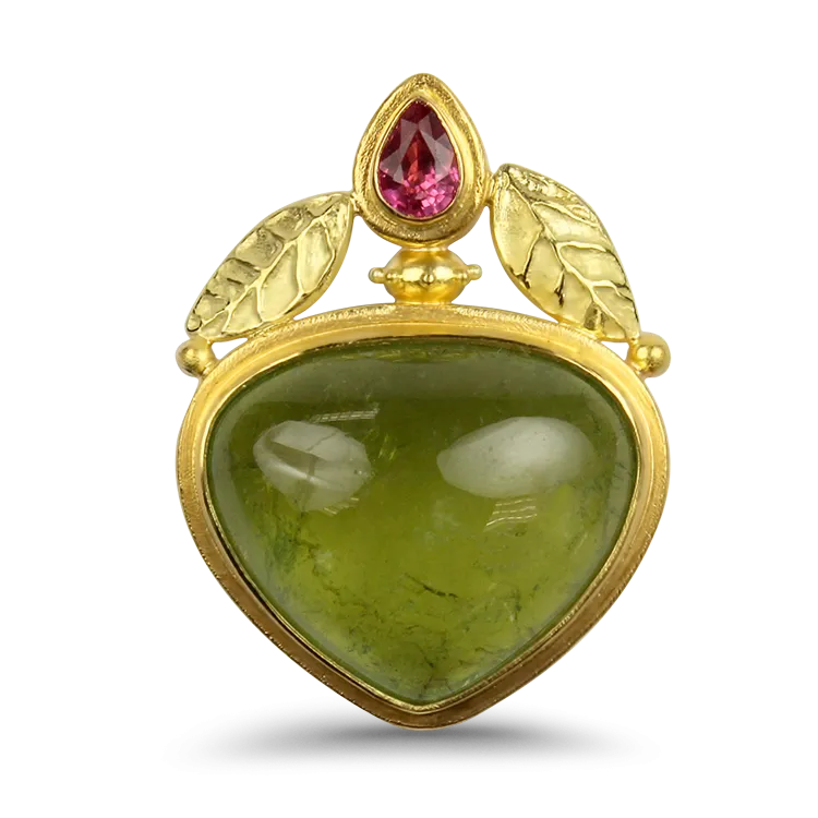 Holly Hamilton Estate 22k Yellow Gold Peridot & Spinel Pendant