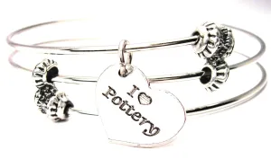 I Love Pottery Heart Triple Style Expandable Bangle Bracelet