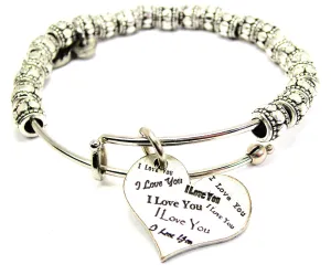 I Love You I Love You Heart Metal Beaded Bracelet