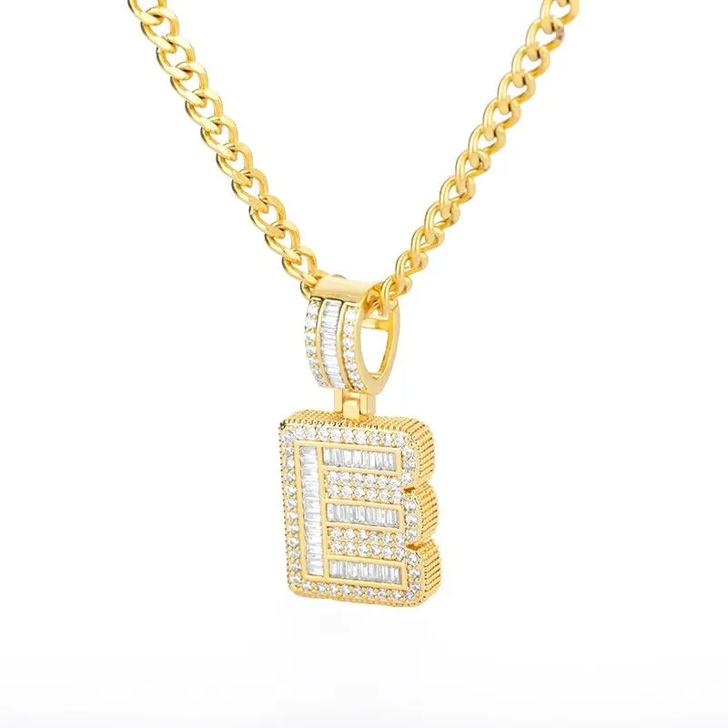 Iced Out Zircon Bejeweled A-Z Initial Letter Pendant Necklaces