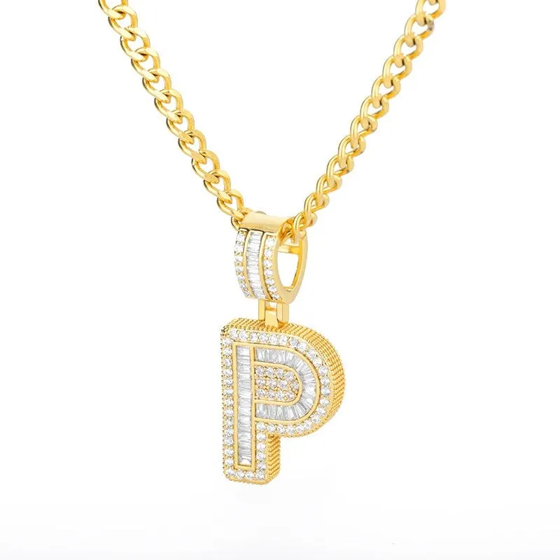 Iced Out Zircon Bejeweled A-Z Initial Letter Pendant Necklaces