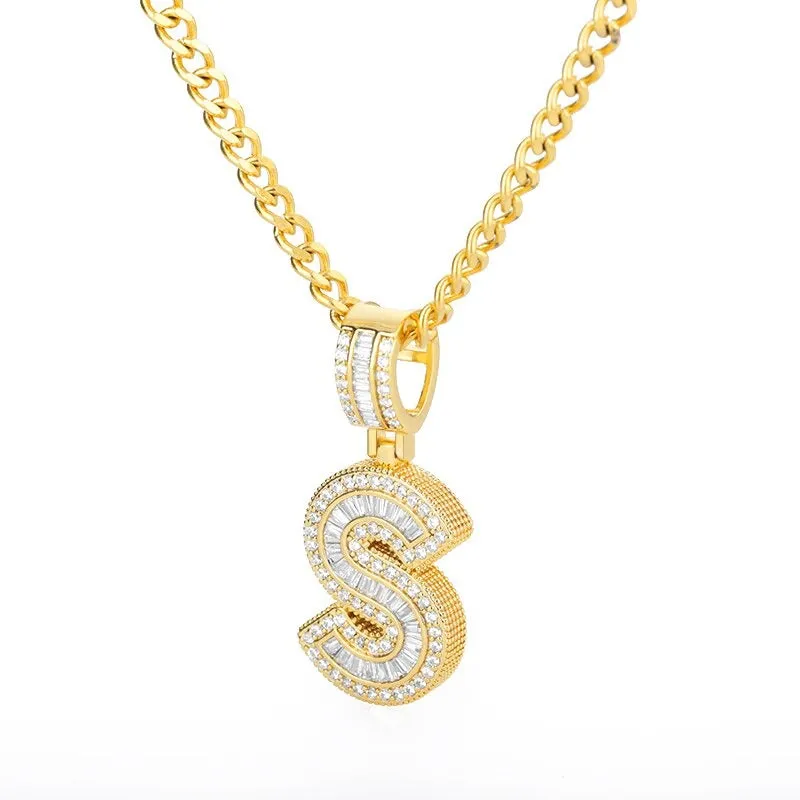 Iced Out Zircon Bejeweled A-Z Initial Letter Pendant Necklaces