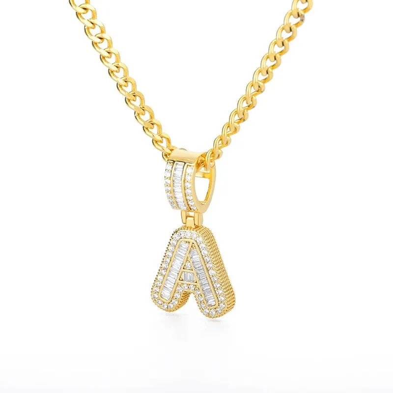 Iced Out Zircon Bejeweled A-Z Initial Letter Pendant Necklaces