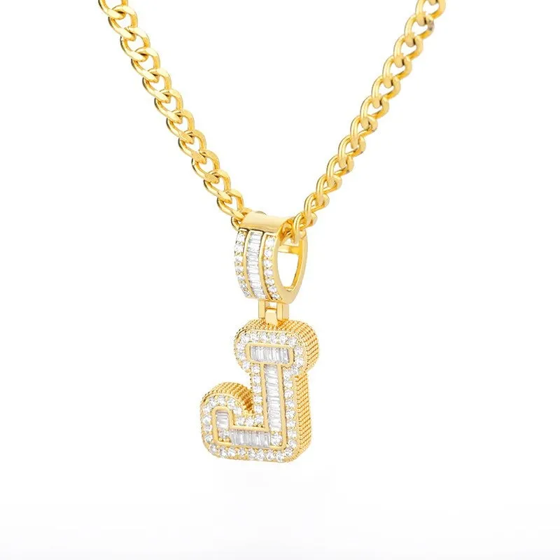 Iced Out Zircon Bejeweled A-Z Initial Letter Pendant Necklaces