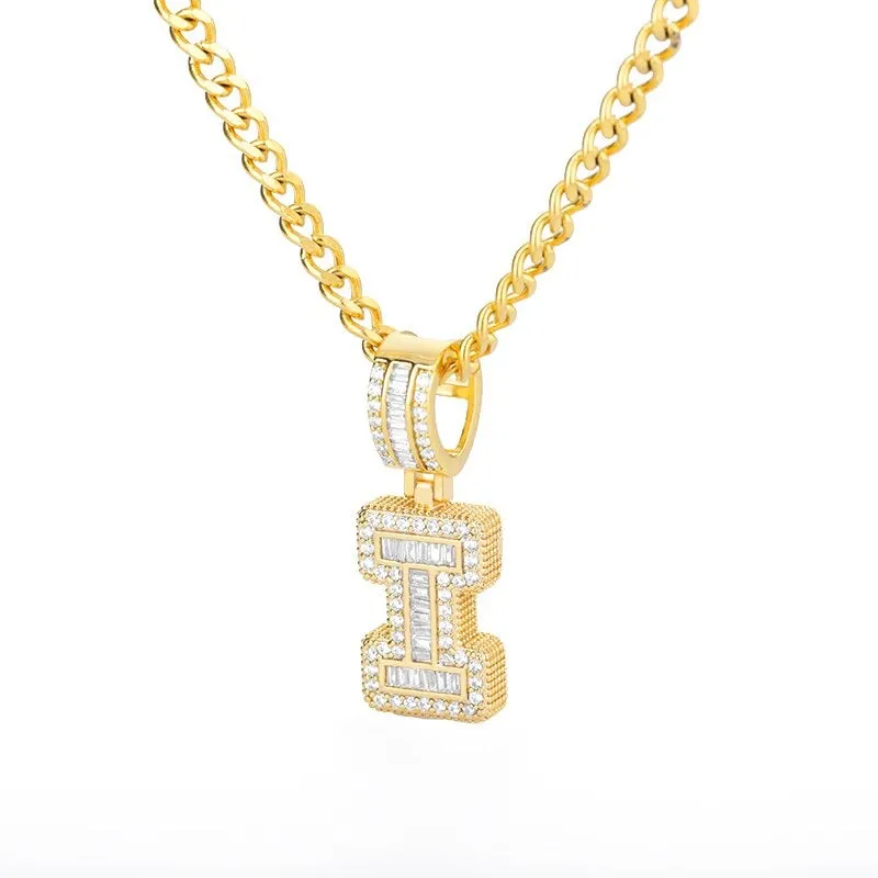 Iced Out Zircon Bejeweled A-Z Initial Letter Pendant Necklaces