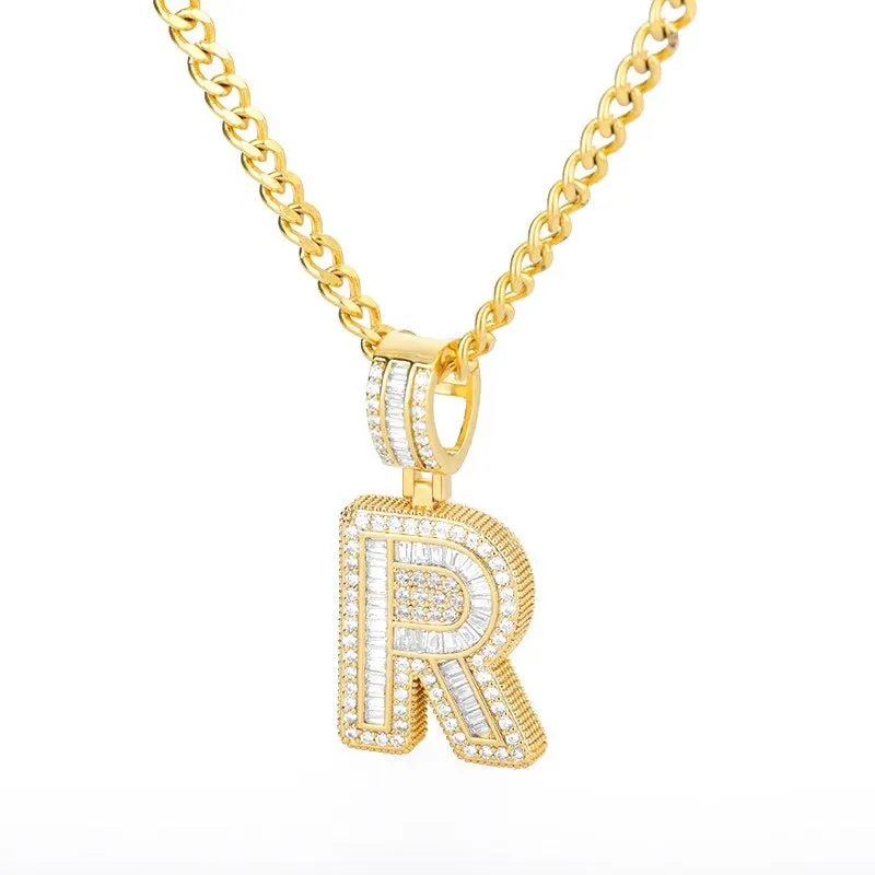 Iced Out Zircon Bejeweled A-Z Initial Letter Pendant Necklaces