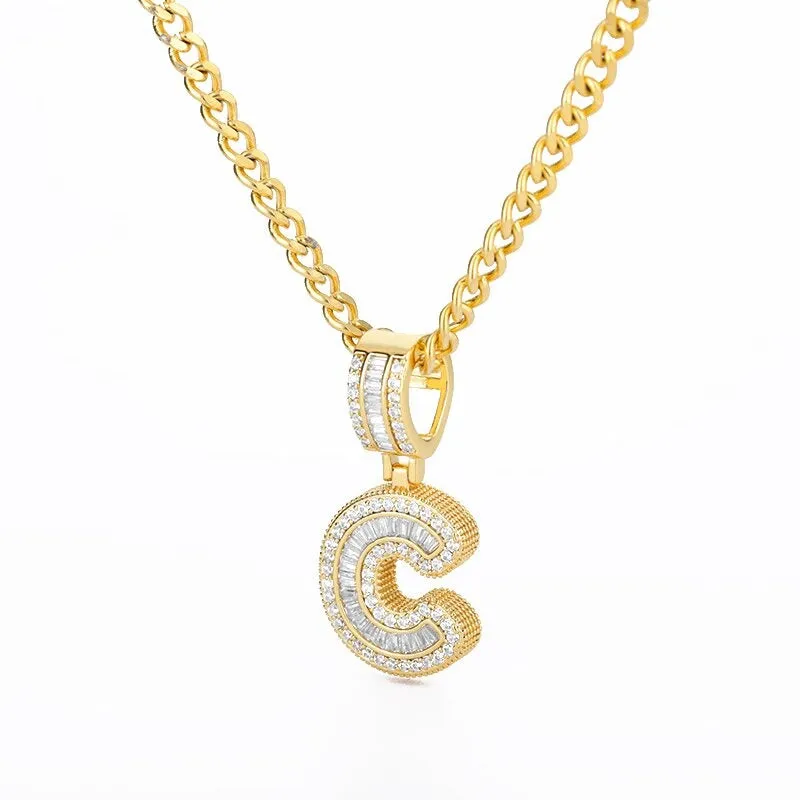 Iced Out Zircon Bejeweled A-Z Initial Letter Pendant Necklaces