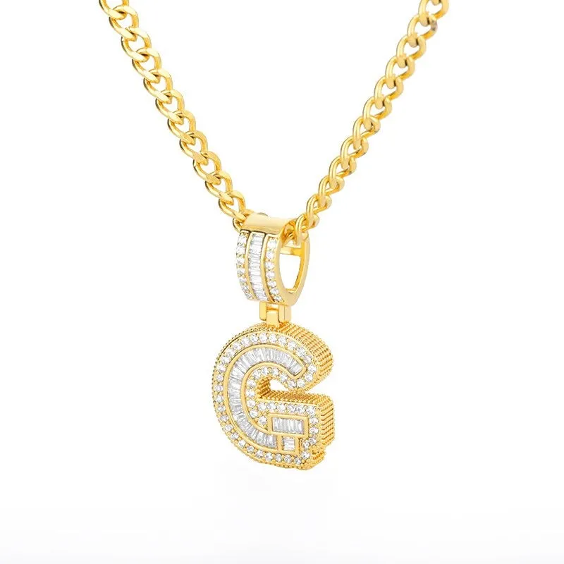 Iced Out Zircon Bejeweled A-Z Initial Letter Pendant Necklaces