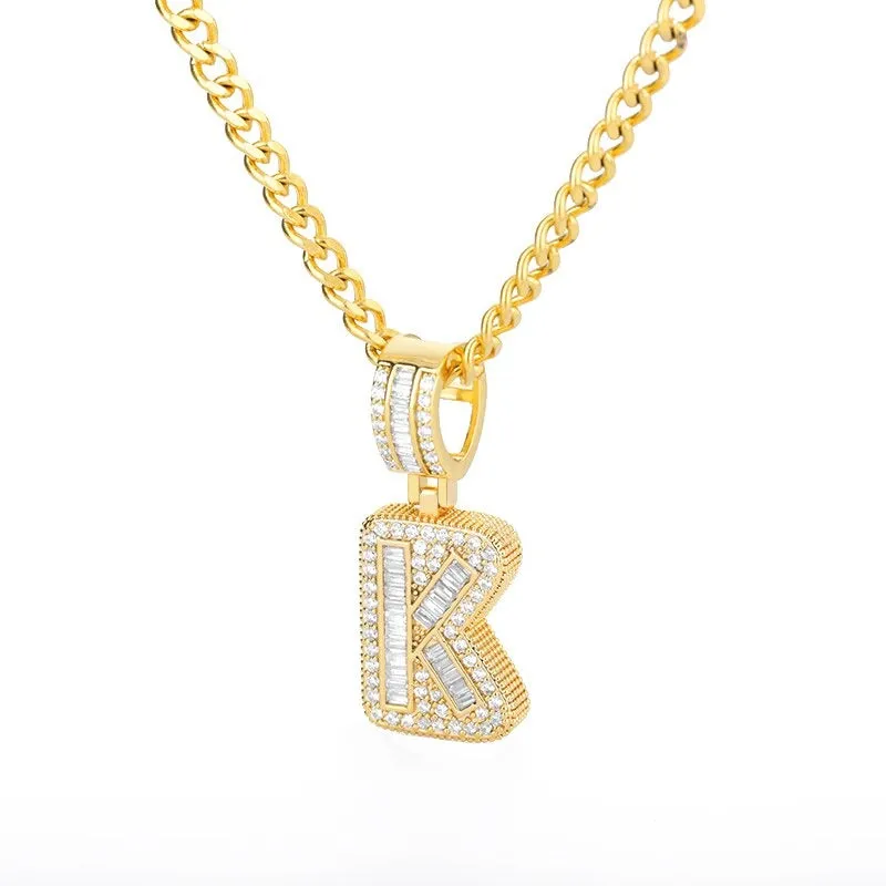 Iced Out Zircon Bejeweled A-Z Initial Letter Pendant Necklaces