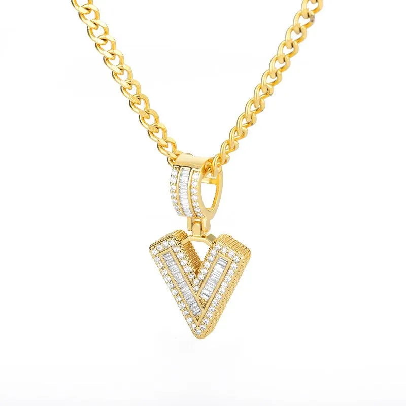 Iced Out Zircon Bejeweled A-Z Initial Letter Pendant Necklaces