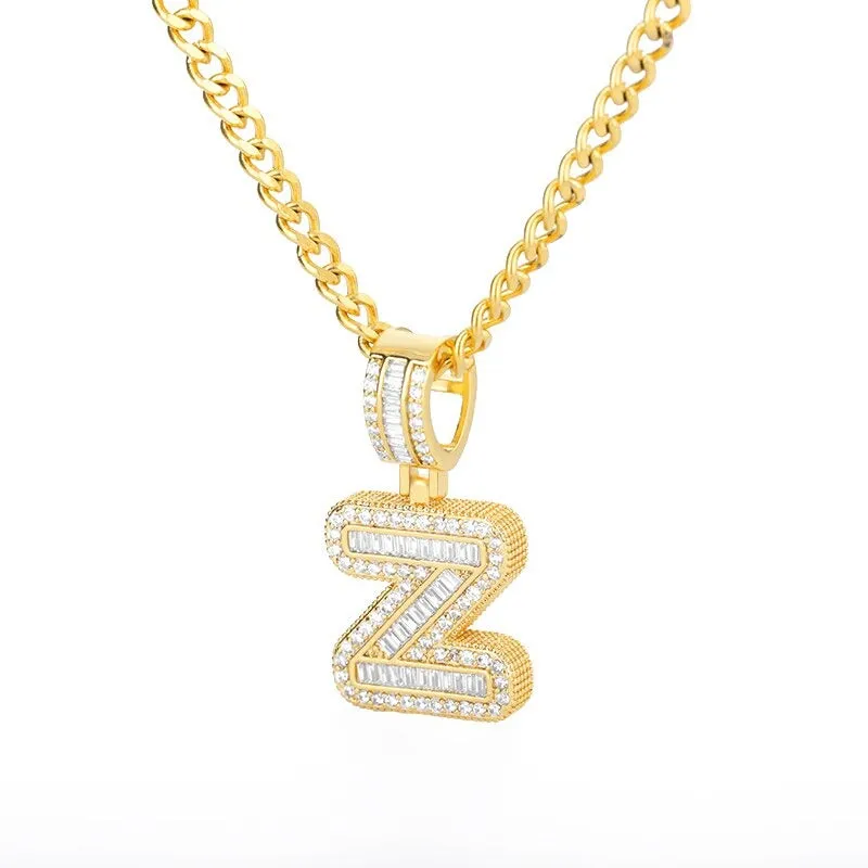 Iced Out Zircon Bejeweled A-Z Initial Letter Pendant Necklaces