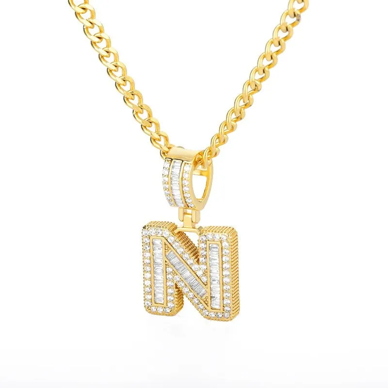 Iced Out Zircon Bejeweled A-Z Initial Letter Pendant Necklaces