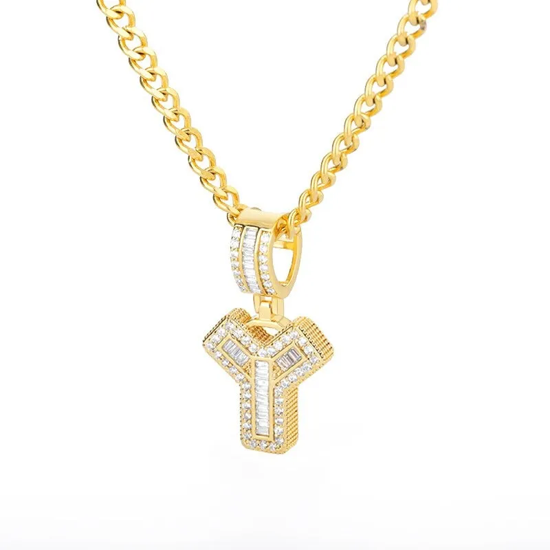 Iced Out Zircon Bejeweled A-Z Initial Letter Pendant Necklaces