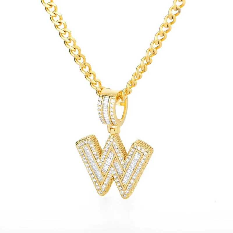 Iced Out Zircon Bejeweled A-Z Initial Letter Pendant Necklaces