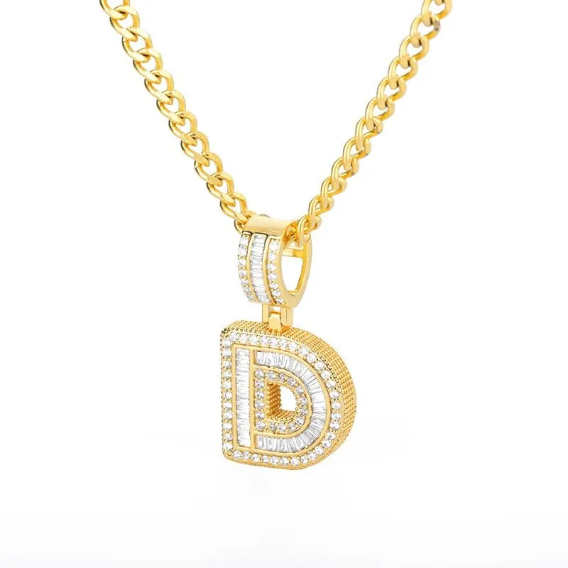 Iced Out Zircon Bejeweled A-Z Initial Letter Pendant Necklaces