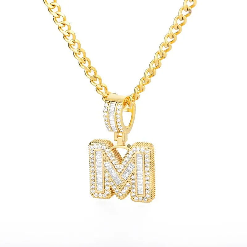 Iced Out Zircon Bejeweled A-Z Initial Letter Pendant Necklaces