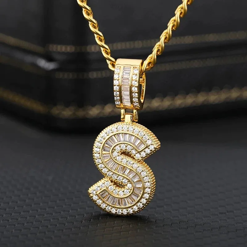 Iced Out Zircon Bejeweled A-Z Initial Letter Pendant Necklaces